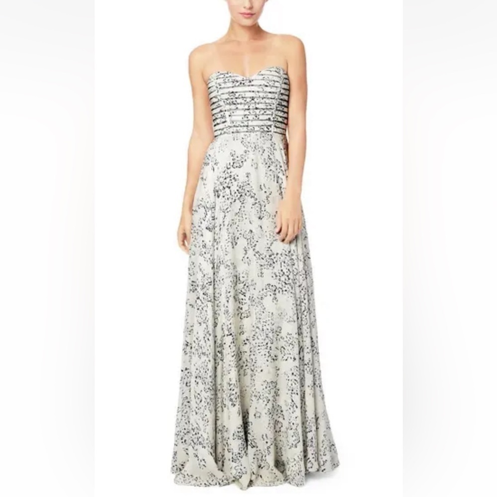 Parker Tamara Dress Maxi Strapless Silk White Black Corset Formal Extra Small